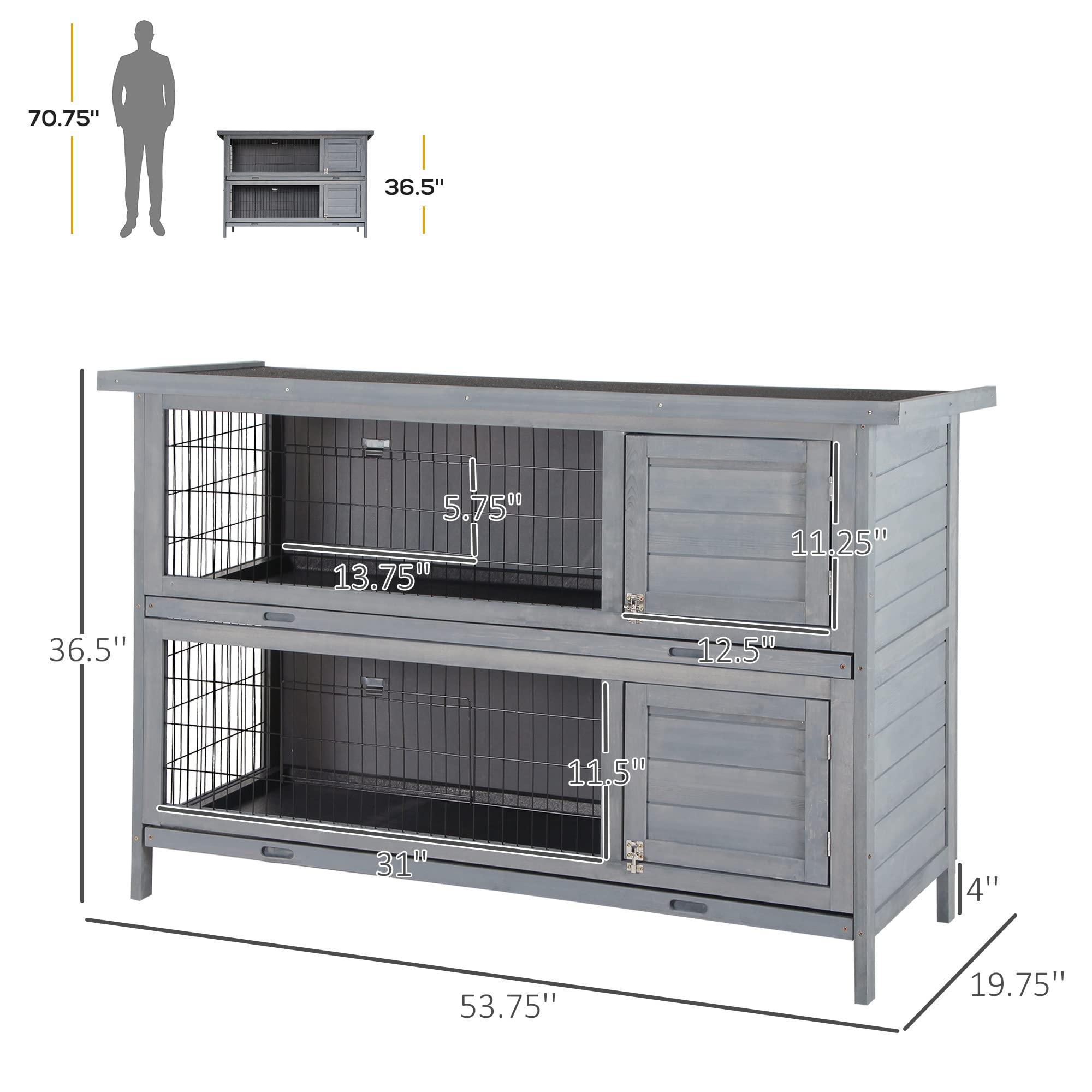 54" 2-Story Large Rabbit Hutch Bunny Cage Wooden Pet House Small Animal Habitat