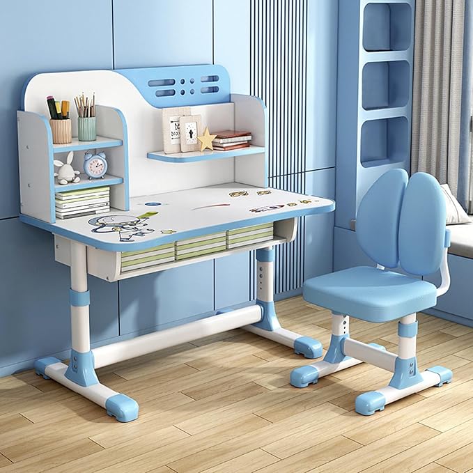 with Chair, Height Adjustable Kids Desk and Chair Set, Widened Children Desktop,