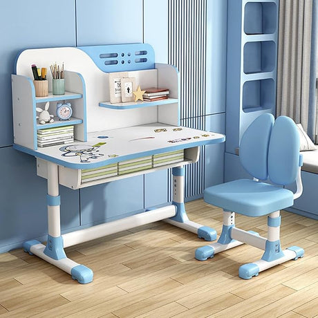 with Chair, Height Adjustable Kids Desk and Chair Set, Widened Children Desktop,