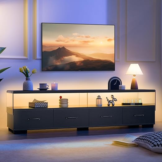 Modern 75 Inch TV Stand with LED Lights and Storage