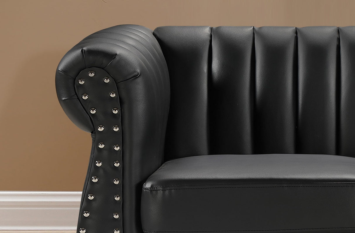 Chesterfield-Inspired 77" Faux Leather Sofa with Elegant Design, Gourd Legs, and Sustainable Pleather Upholstery,