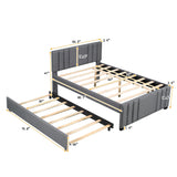Platform Bed with Trundle, Modern Design and Tufted Linen, Grey