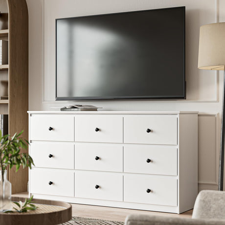 Tradare White Dresser, 9 Drawer Dresser with Handles, Large Modern Dressers for Bedroom with Deep Drawers, Dressers & Chest of Drawers, White Dresser for Bedroom, Living Room, Closet.