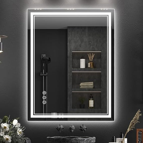 55x30 3 Colors Led Mirror for Bathroom with Front Light and Backlit,Dimmable Anti Fog