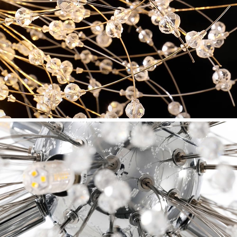 Modern Firework Crystal Chandelier, 9-Light Chrome Personalized Dandelion Ceiling Light Fixtures for Bedroom, Dining Roomen, Aisle