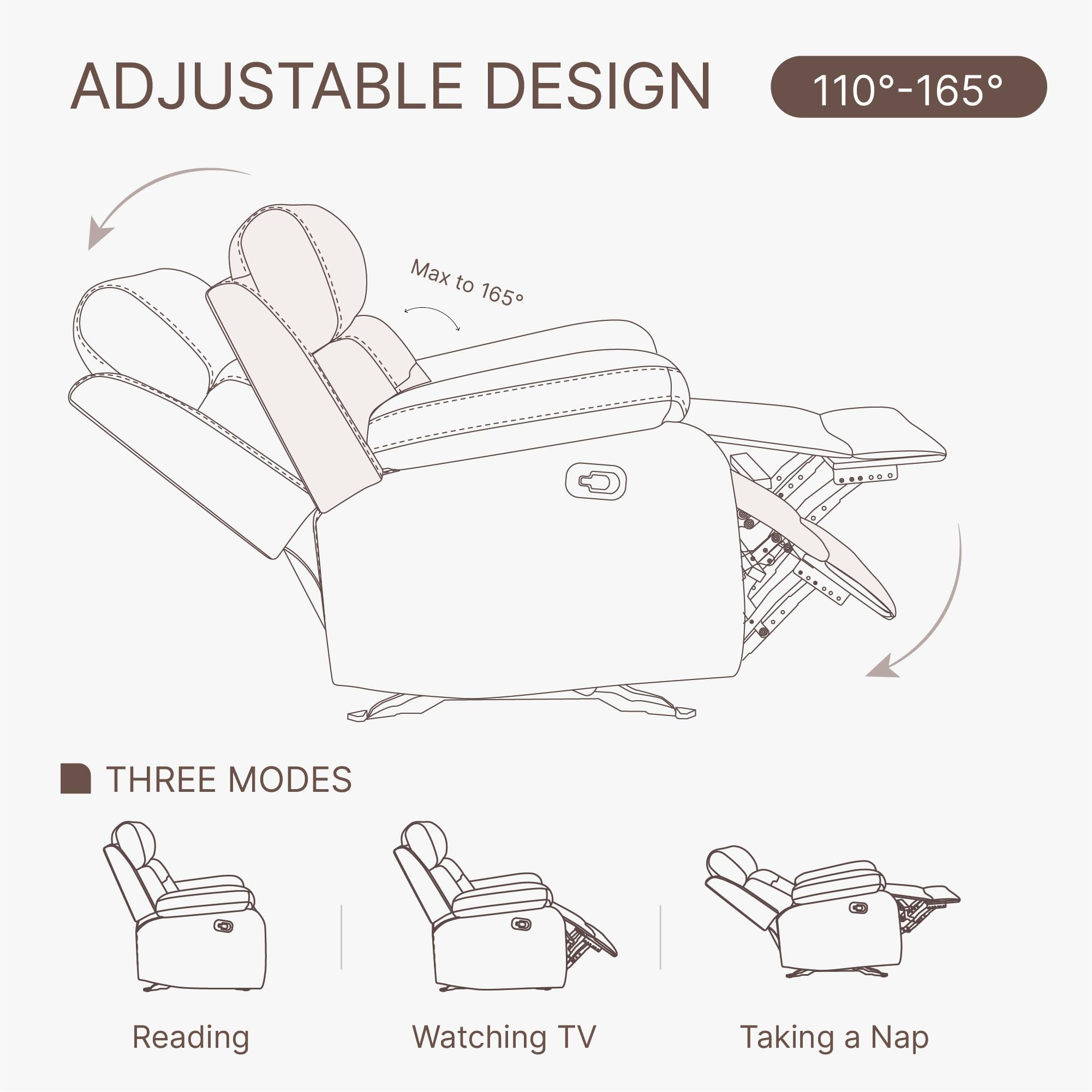 Kislot Faux Leather Glider Rocker Recliner – Manual Push-Back, Ergonomic Comfort