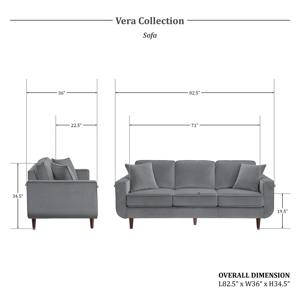 Lexicon Vera Living Room Sofa, Gray