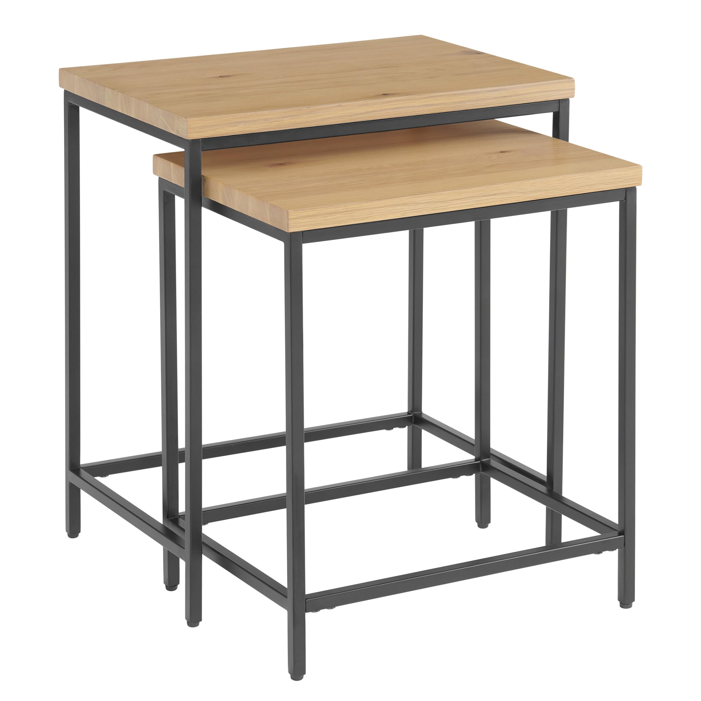 Furniture Nesting Tables - Set of 2 Side Tables with MDF Wood Tops and Metal Bases