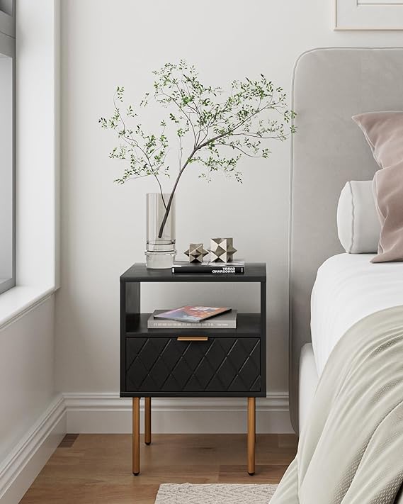 Nightstand,Small Bedside Table with Gold Frame