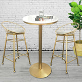 Round Bar Table Bistro Pub Cocktail Table Marble Top Table with Gold Metal Base