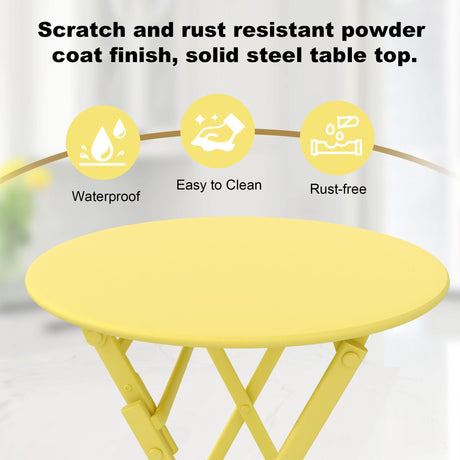 Garvee 3-Piece Outdoor Bistro Set, Folding Patio Bistro Sets with 1 Table and 2 Chairs, Metal Frame Bistro Table and Chairs Set of 2 for Small Space, Indoor, Outdoor, Porch, Lawn, Balcony, Yellow