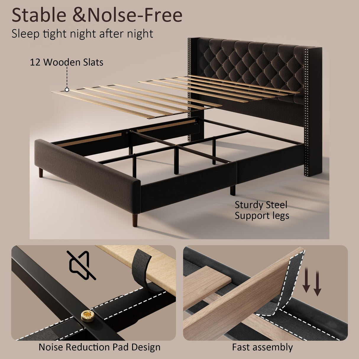 Queen Velvet Platform Bed with 58" Wingback Headboard