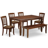 Dudley 6 Piece Modern Dining Set Contains a Rectangle Wooden Table and 4 Linen