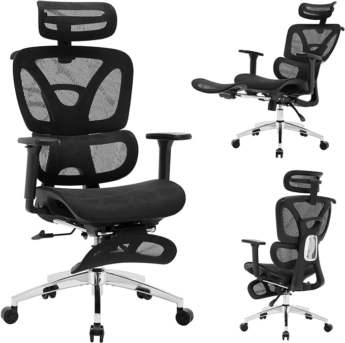 Ergonomic Office Chair with Footrest, Reclining High Back Mesh Office Chair