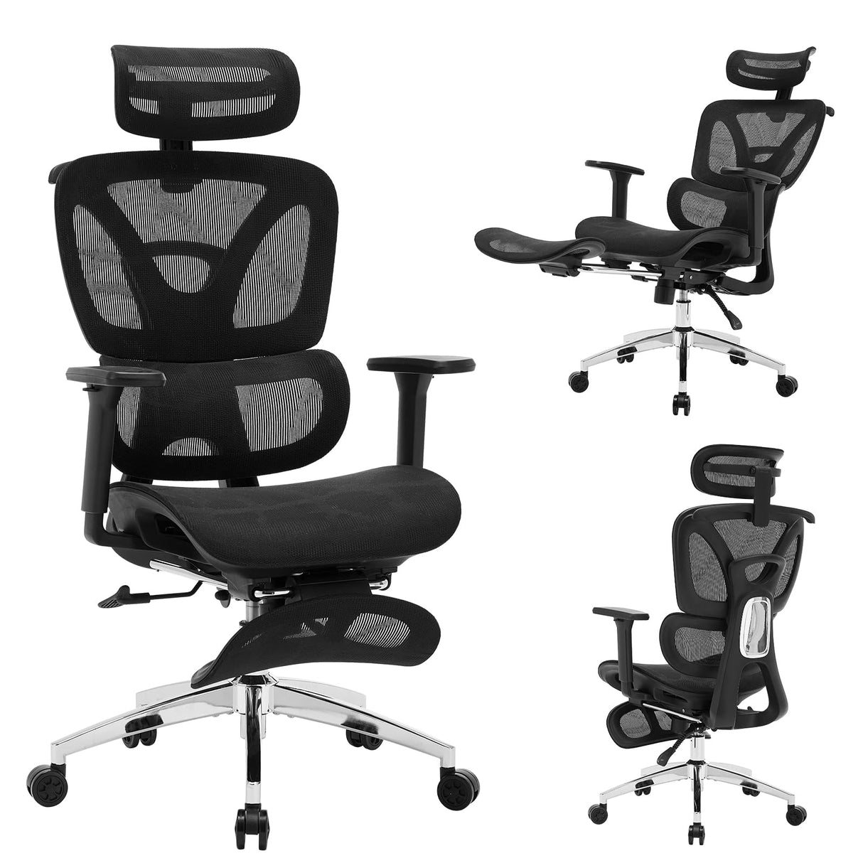 Office Chair with Footrest, Reclining High Back Mesh Office Chair with Dynamic Lumba