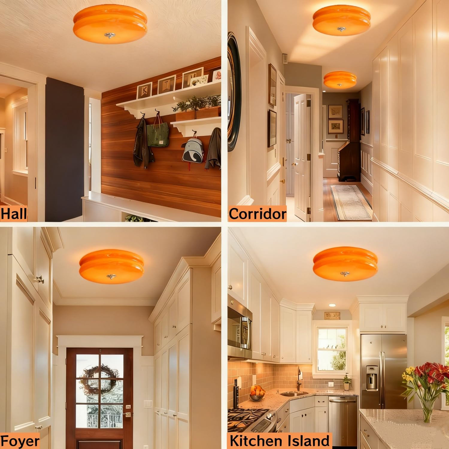 Nordic Orange Glass Flush Mount Ceiling Lamp - Modern LED Round Light Fixture