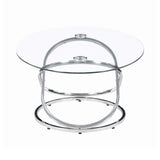 3 Piece Metal Frame Coffee Table Set with Glass Top, Set of 3, Silver