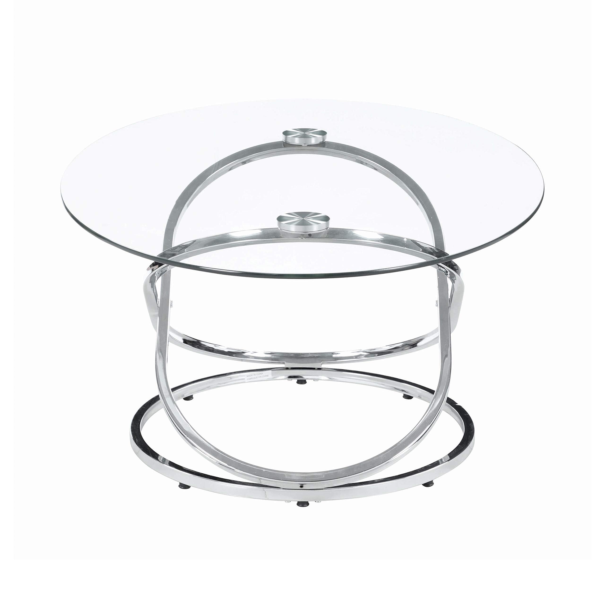 3 Piece Metal Frame Coffee Table Set with Glass Top, Set of 3, Silver