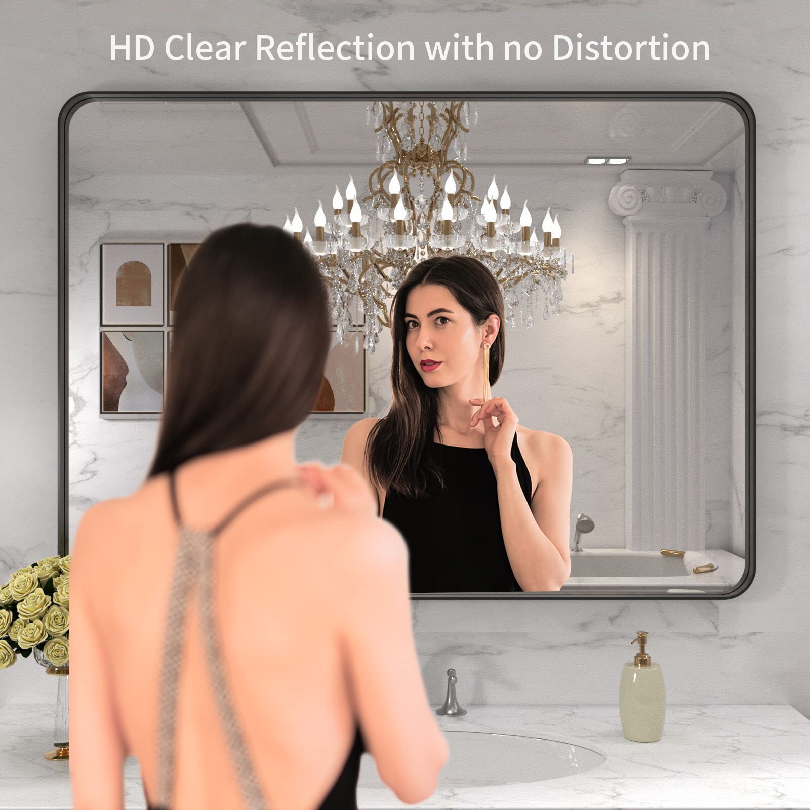 Bathroom Mirror for Wall, Matte Black Bathroom Vanity Mirror