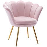 Wahson Velvet Upholstered Living Room Chair, Comfy Accent Seashell Chair Light Pink Barrel Vanity Chair with Seashell Back & Gold Legs, Retro Leisure Accent Barrel Chair, Light Pink