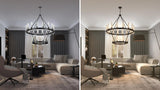 24-Lights Black Wagon Wheel Chandelier Modern Farmhouse with Glass Shade