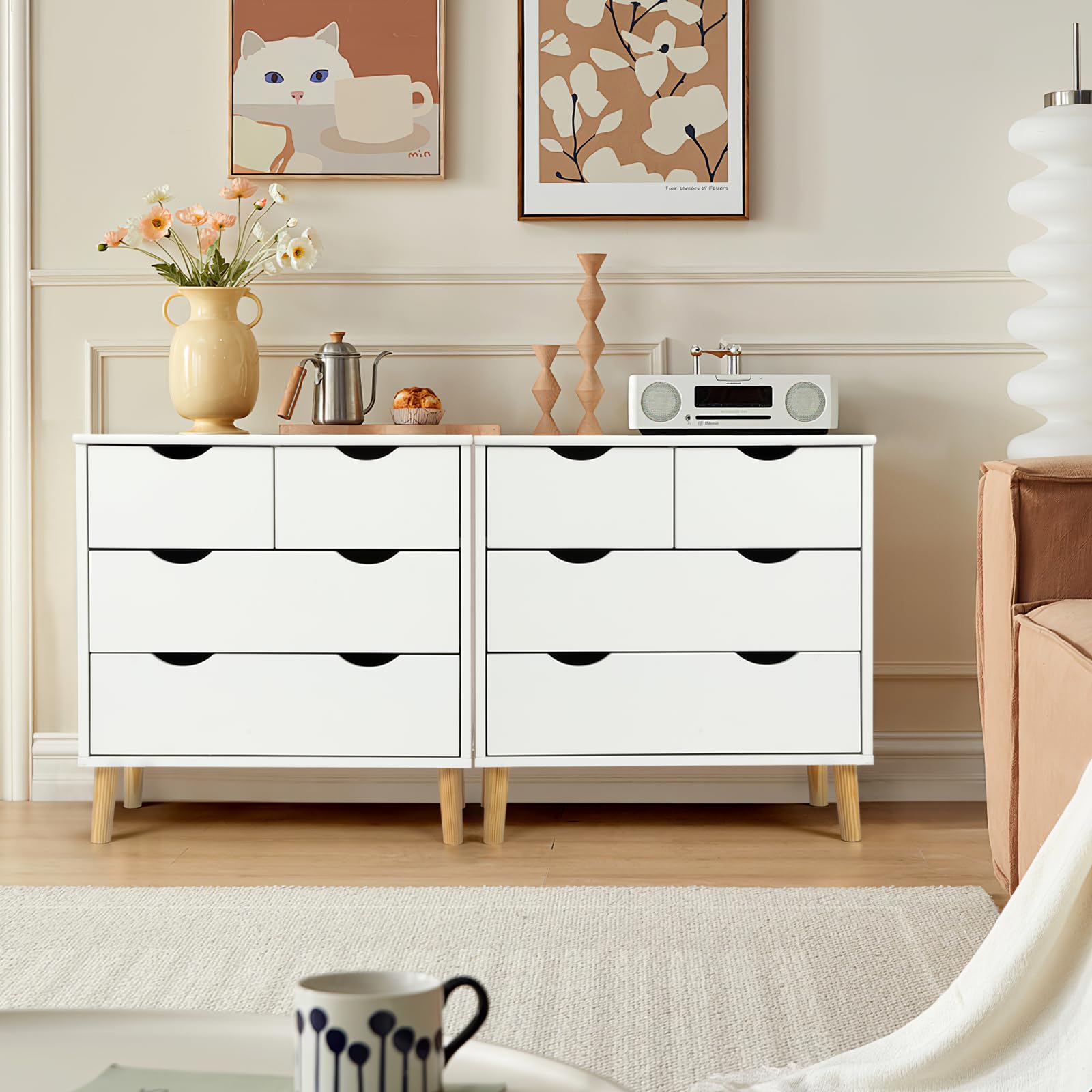 4 Drawers Dresser for Bedroom, 24.4''H White Drawer Dresser Nightstand