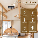 Rattan Pendant Light Fixtures 2 Packs, Boho Woven Basket Pendant Light, Handmade