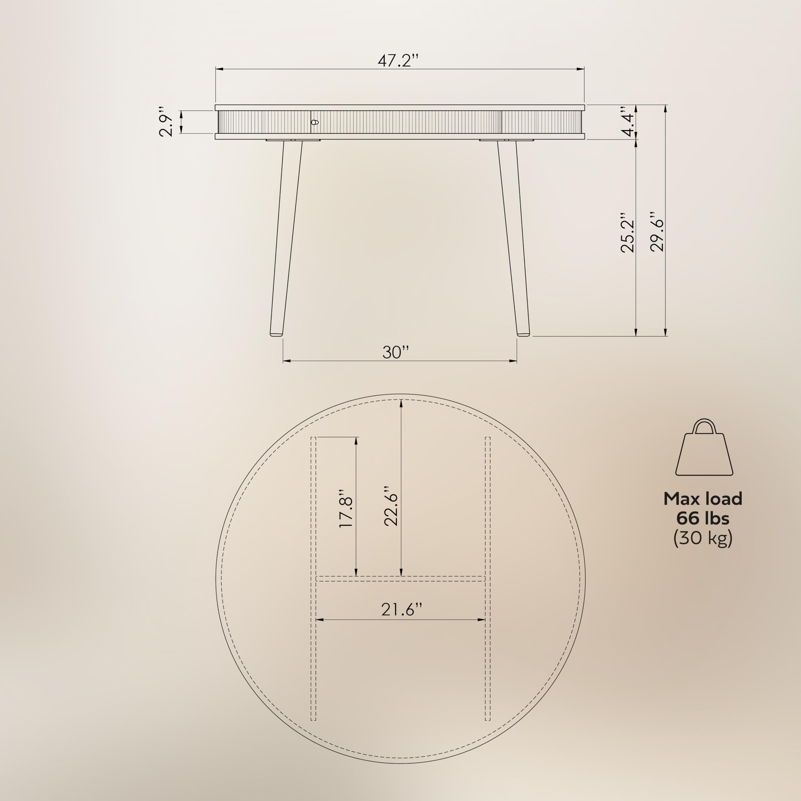 47'' Round Dining Table for 4 People - Pre assembled Round Kitchen Table with 2 Hidden Storages