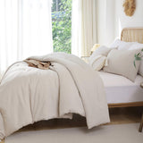 Oversized King Comforter Beige, 3pcs(1 Boho Comforter & 2 Pillowcases) Soft Lightweight