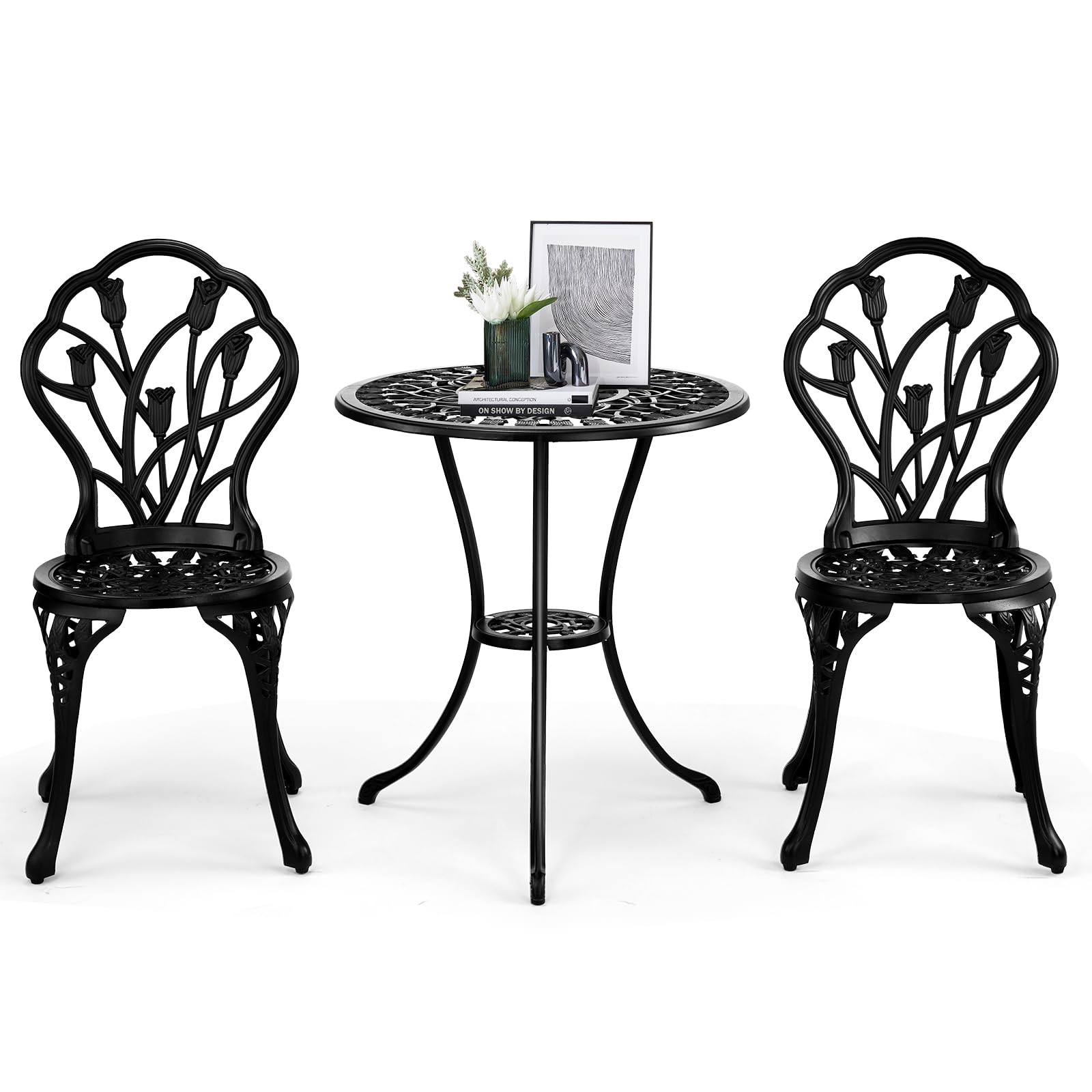 3 Pieces Patio Bistro Set, Rust-Resistant Cast Aluminum Outdoor Bistro Table and Chairs