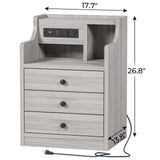 Nightstand Set 2,Gray Nightstand with Charging Station & Hutch