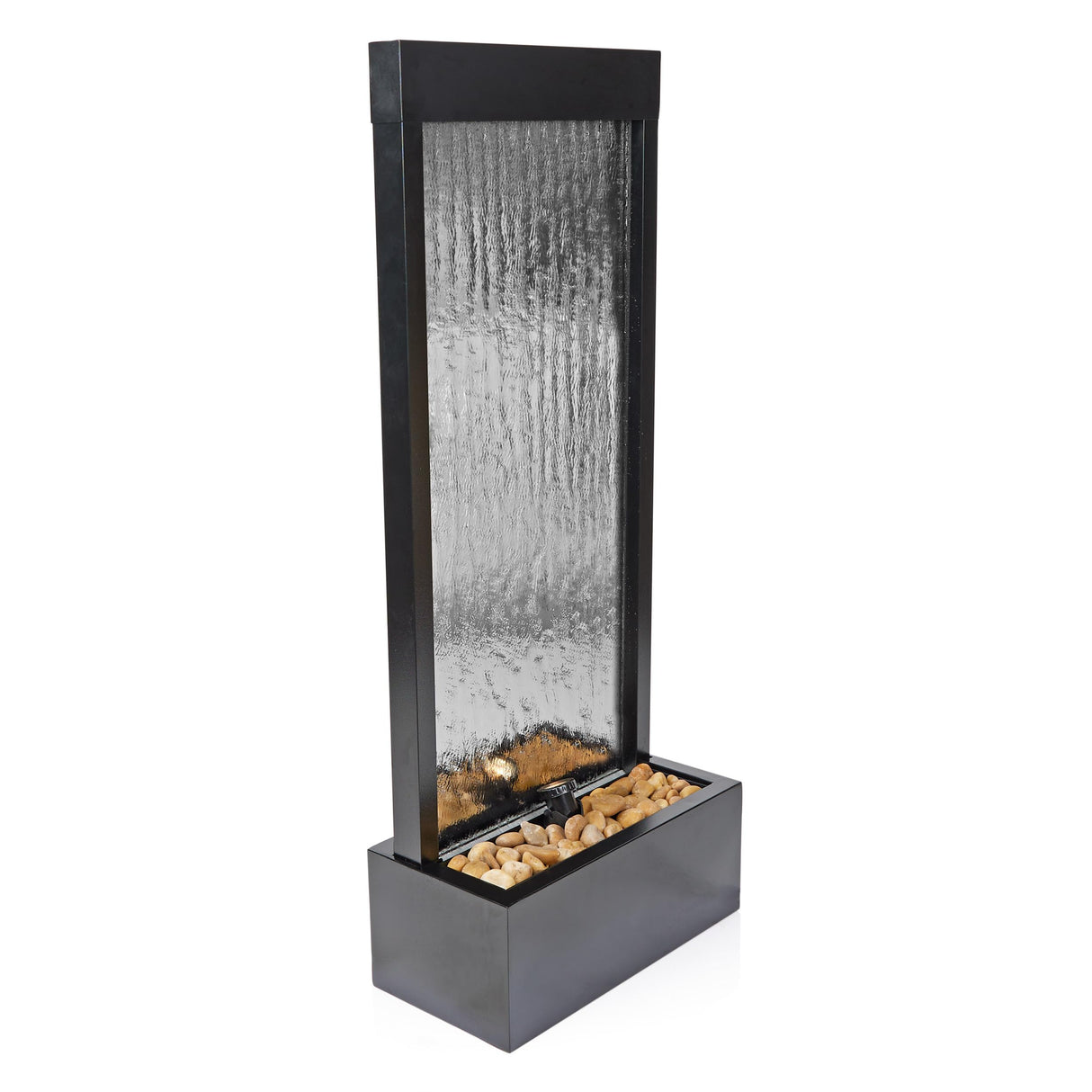 Mirror Waterfall Fountain with Stones & Lights - Zen Indoor/Outdoor Decor for Office