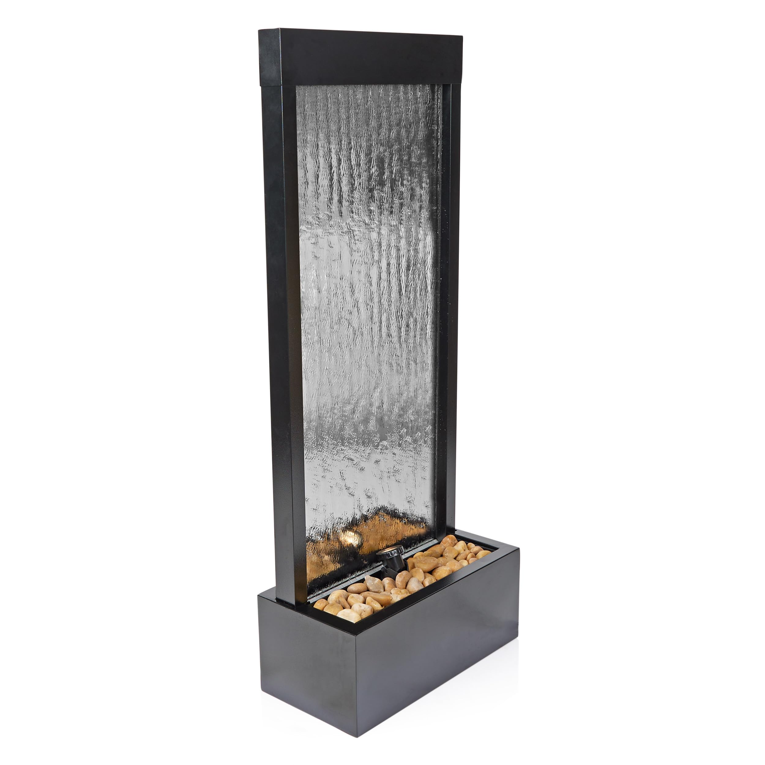 Mirror Waterfall Fountain with Stones & Lights - Zen Indoor/Outdoor Decor for Office