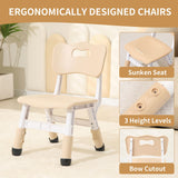 Hulaibit Kids Table and 2 Chairs Set, Height Adjustable Toddler Table and Chairs with Anti-Slip Foot Covers, Graffiti Desktop Arts & Crafts Table for Daycare, Classroom