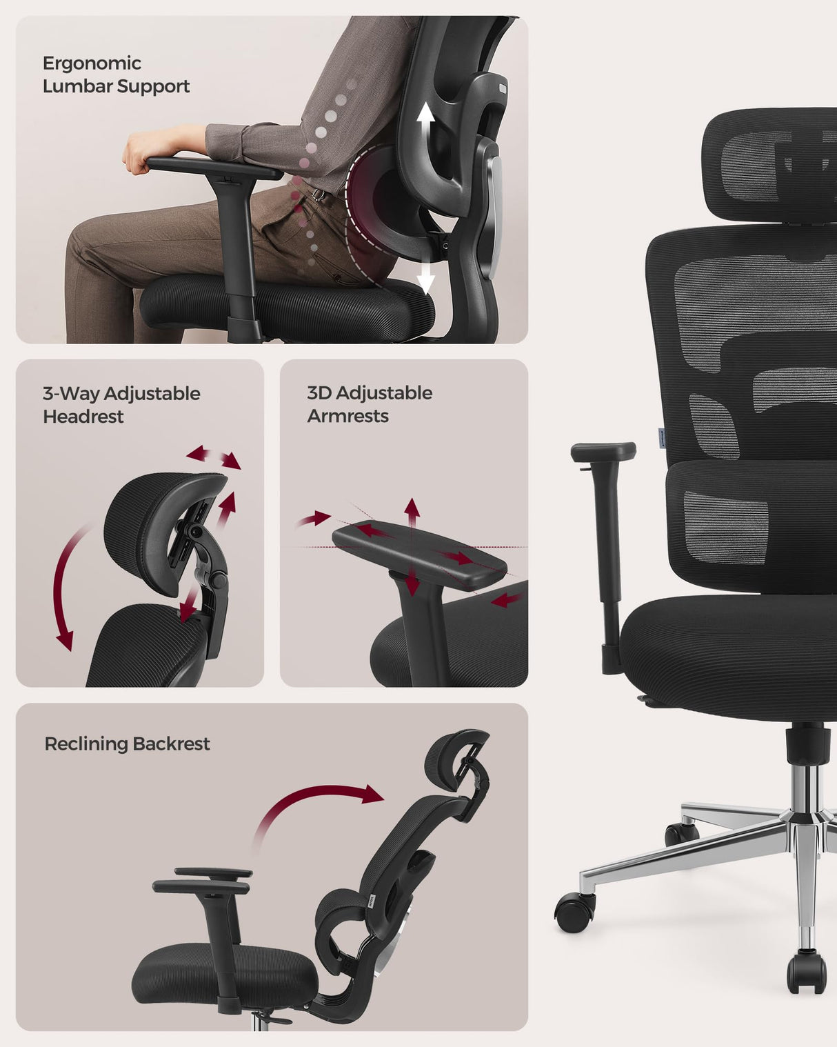 Ergonomic Office Chair, High Back Desk Chair, Mesh Computer Chair