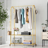 Gold Clothing Rack on Wheels Modern Display Rack with 2-tier Shelf Metal Hanging Rack Gold Clothes Rack