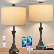 26" Farmhouse Black Touch Table Lamps Set of 2 with USB Ports