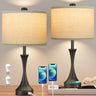 26" Farmhouse Black Touch Table Lamps Set of 2 with USB Ports