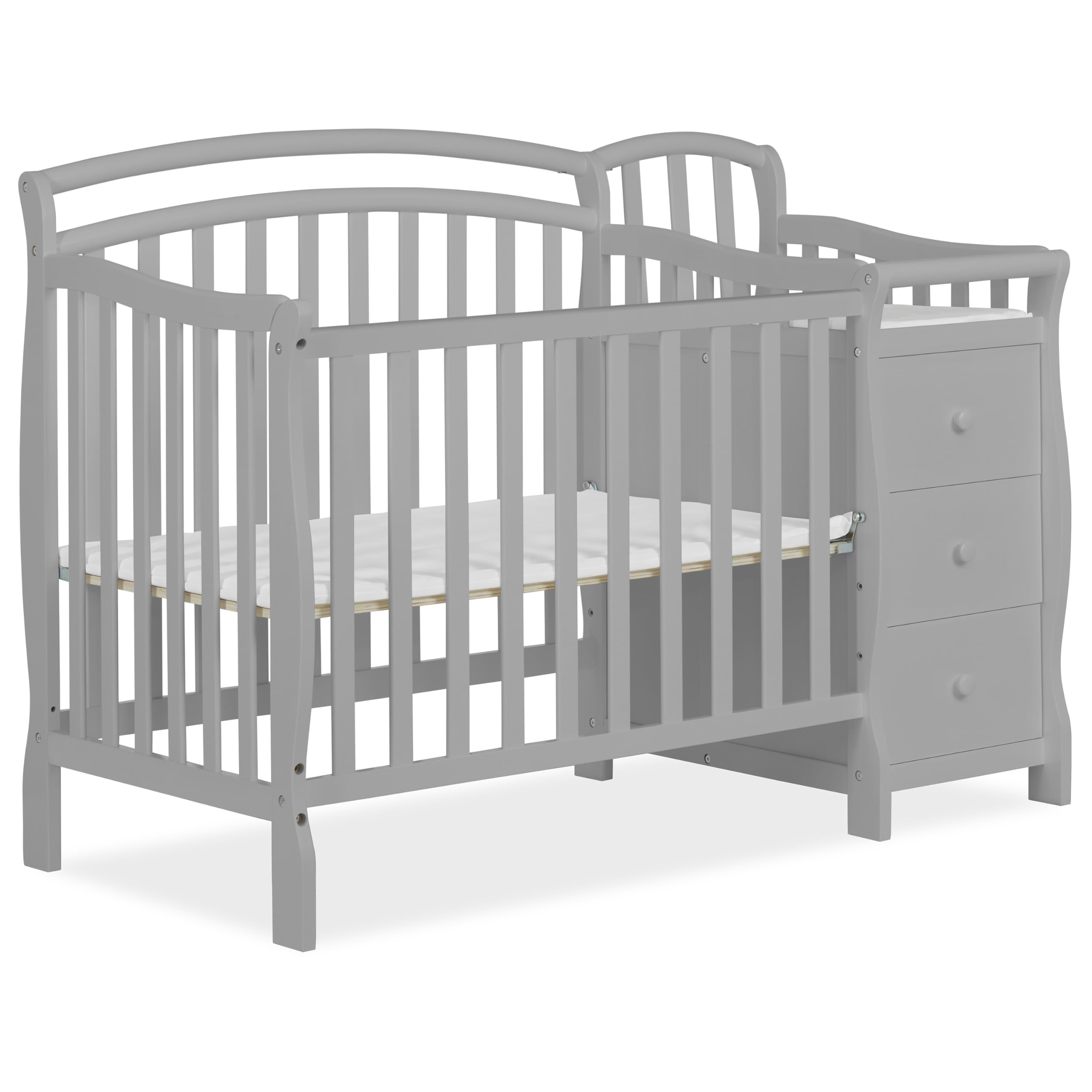 Casco 3-in-1 Mini Crib and Changing Table in Pebble Grey, Convertible Crib, Made of Pinewood, Three Position Adjustable Mattress Height Settings