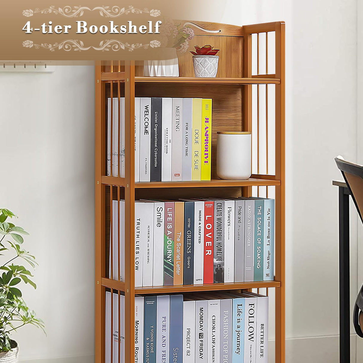 Book Shelf and Bookcase Floorstanding 4-Tier Modern Open Bookshelf Book Case Display Shelf Book Storage Home Decor Furniture for Office Bedroom Living Room