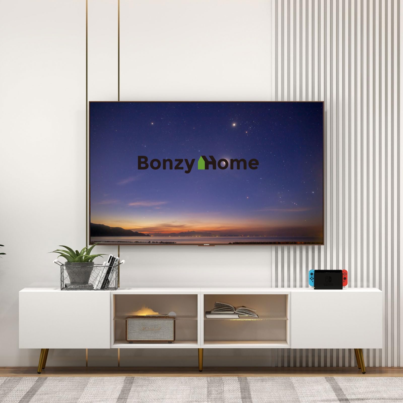 86" LED TV Stand, Modern Entertainment Center up to 90" TV, Television Console Table