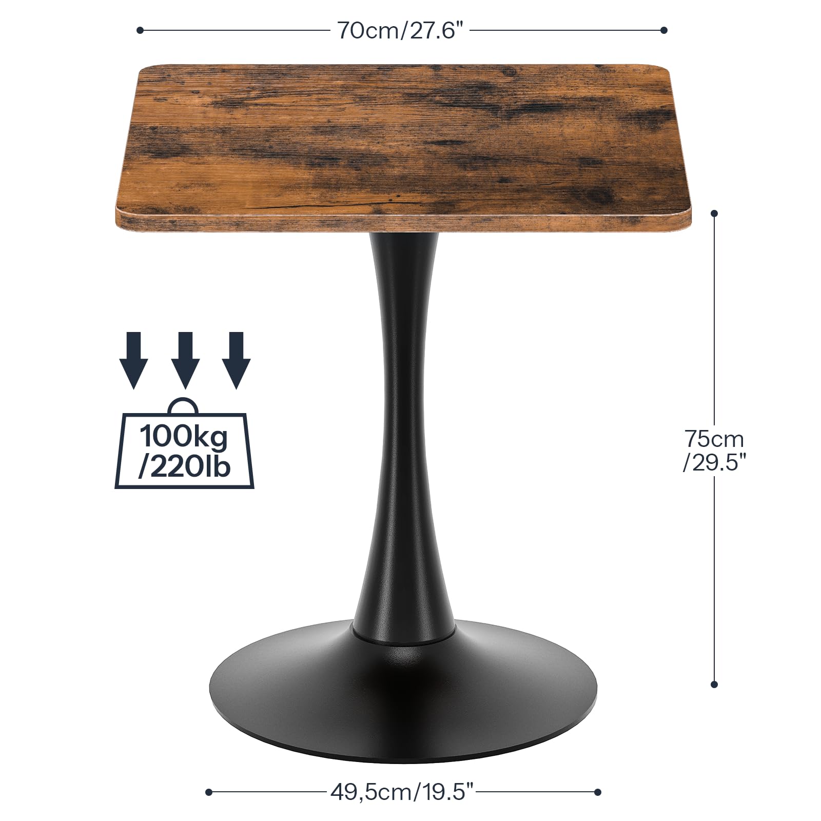 Square Dining Table for 2 - 27.6" Small Space Kitchen Table with Heavy Base