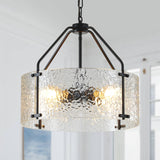 Glass Drum Chandelier for Dining Room 18'' Entryway Light Fixture 4-Light Kitchen