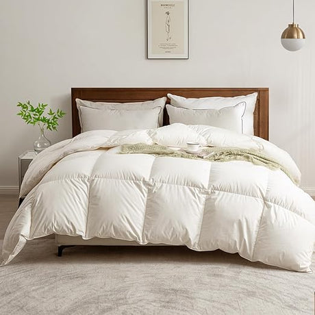 Organic Down Comforter Queen Size Fluffy Duvet Insert for All-Season