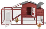 Wooden 79" Chicken Coop with Wheels Asphalt Roof Nest Boxes Pull-Out Trays