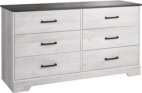 Gray Double Dresser for Bedroom 6 Drawer Wide Chest