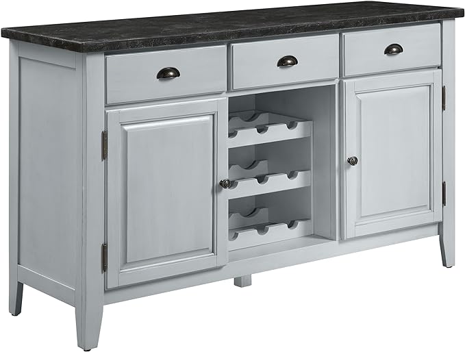 Lanton Server in Marble & Antique White Finish