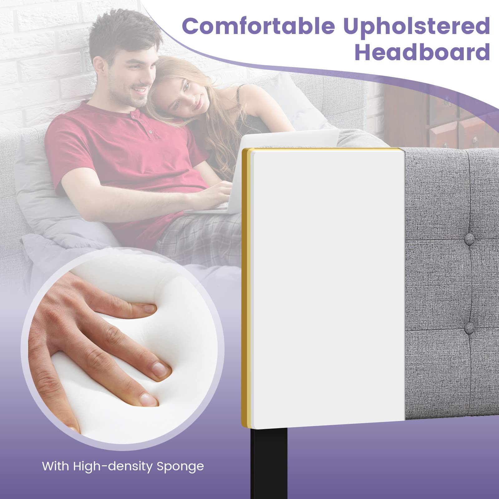 Linen Upholstered Headboard for Full & Queen Size Bed Frame