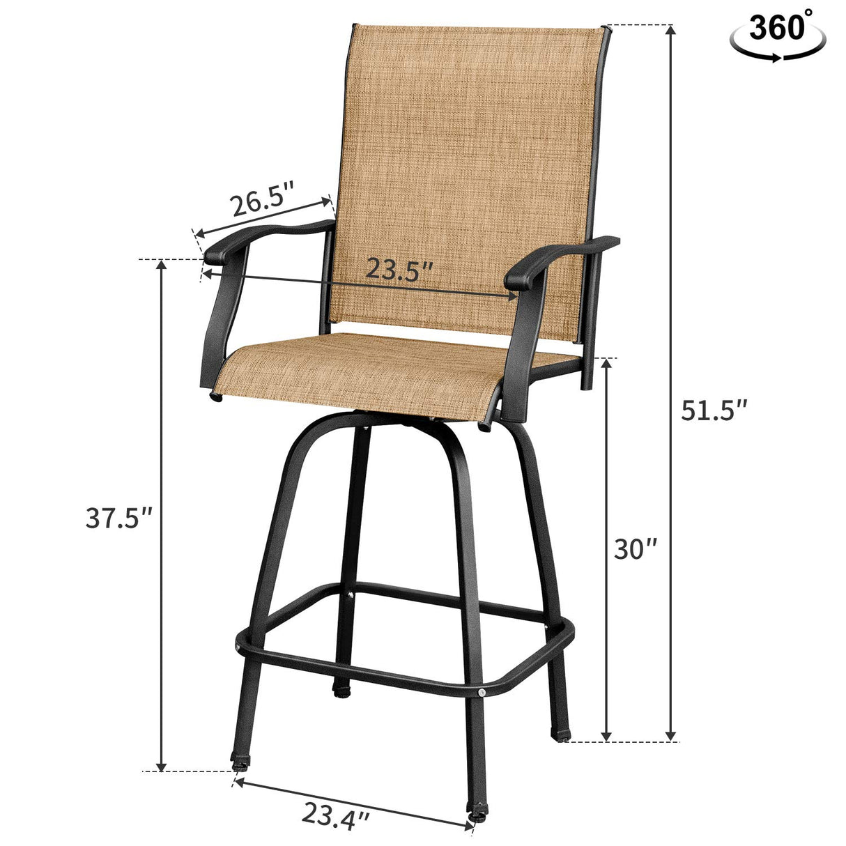 Patio Bar Stools Set of 2 All-Weather Outdoor Patio Furniture Set Counter Height Tall Patio