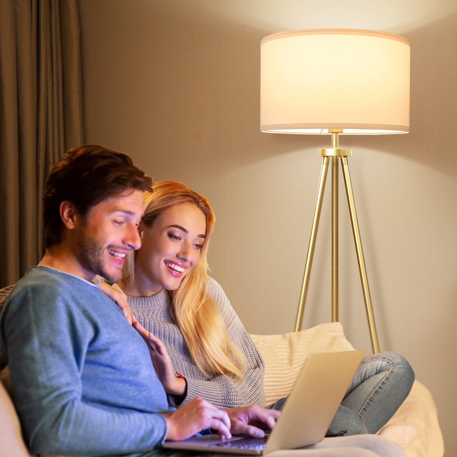 Tripod Floor Lamp with Drum Shade - Modern Industrial Standing Light